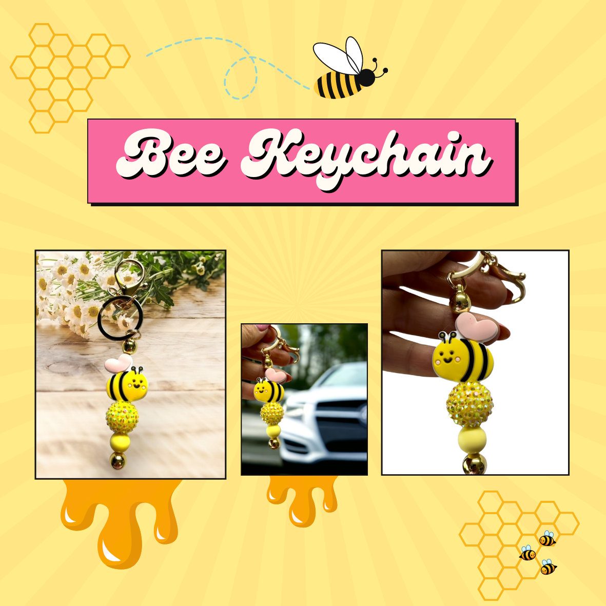 Bee Beaded Keychain