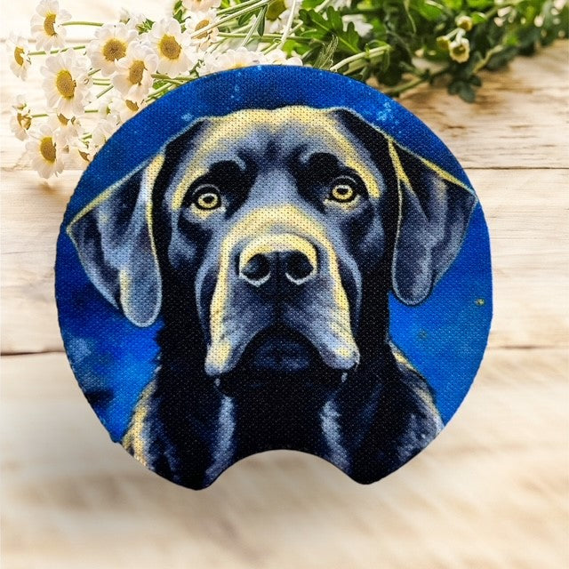 Car Cup Coaster Set of 2 Black Lab Dog