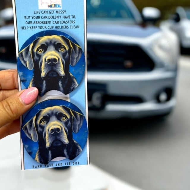 Car Cup Coaster Set of 2 Black Lab Dog