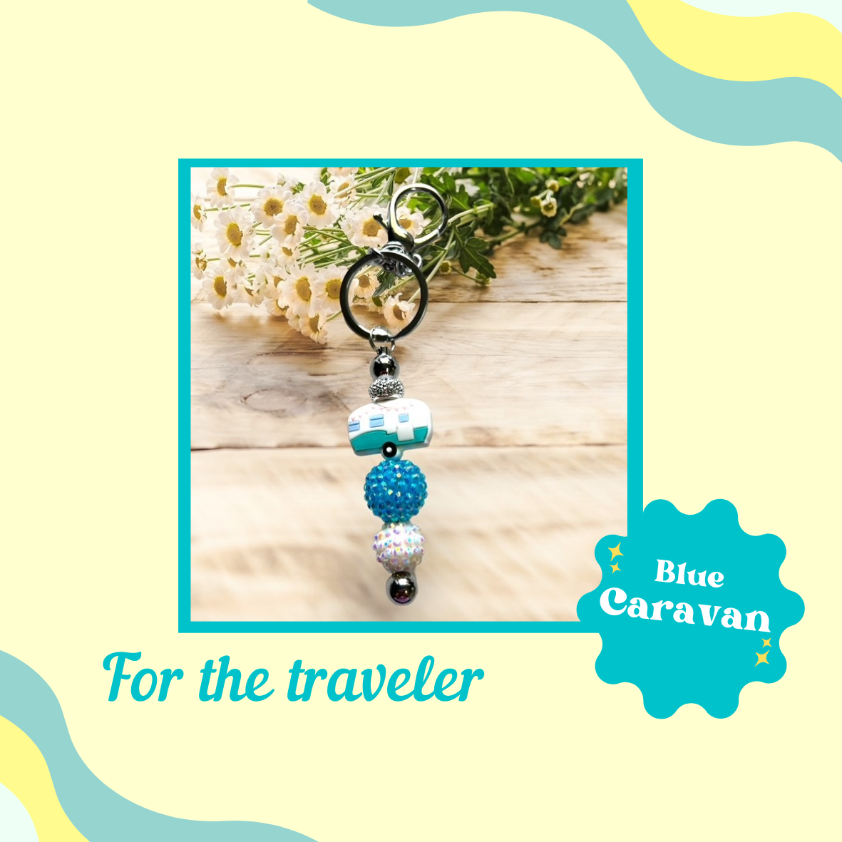 Caravan blue Beaded Keychain