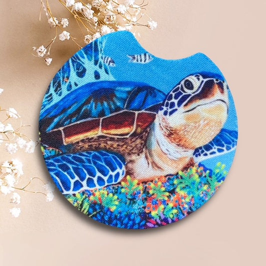 Car Cup Coaster Set of 2 Turtle on Coral