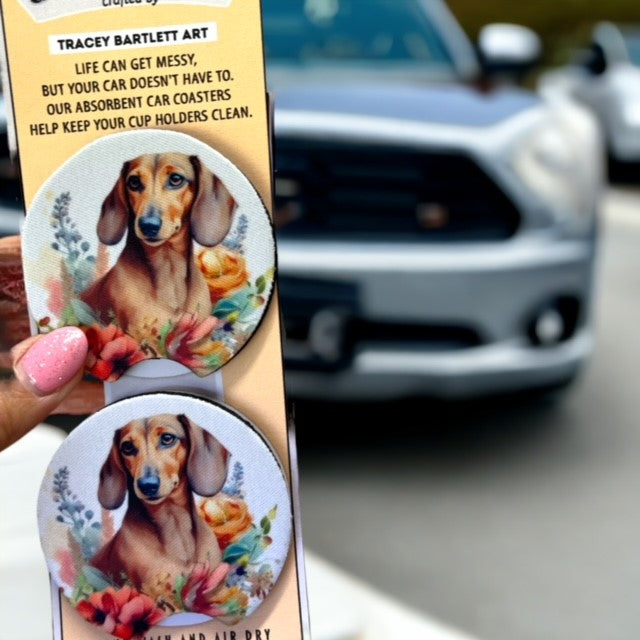 Car Cup Coaster Set of 2 Dachshund Dog