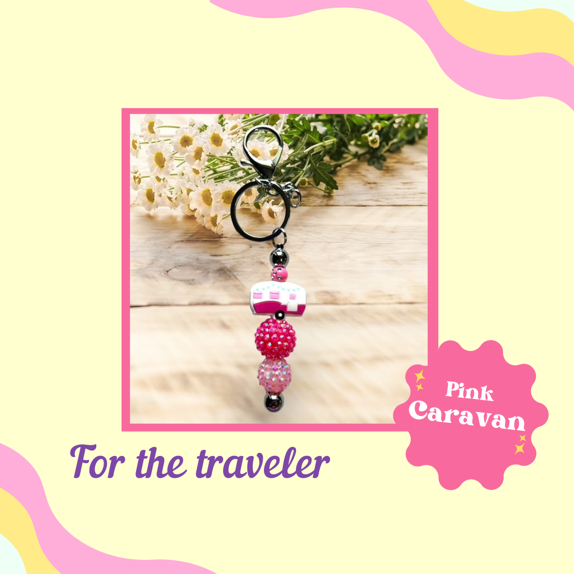 Pink Caravan Beaded Keychain