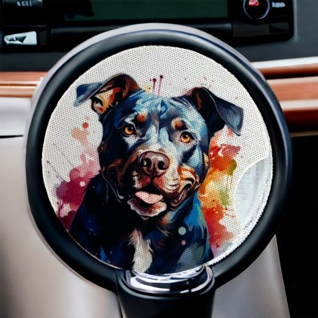 Car Cup Coaster Set of 2 Pitbull Black Dog