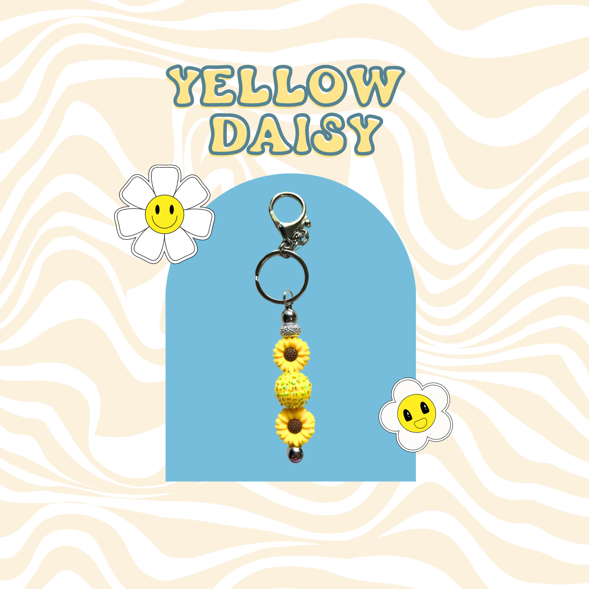 Yellow Daisy Beaded Keychain